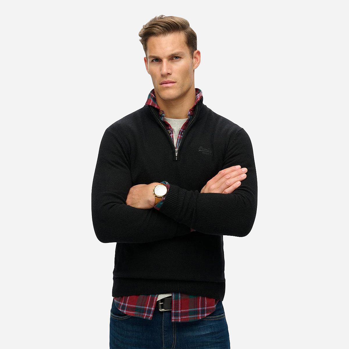SuperDry Mode Essential Emb Knit Half Zip Heren