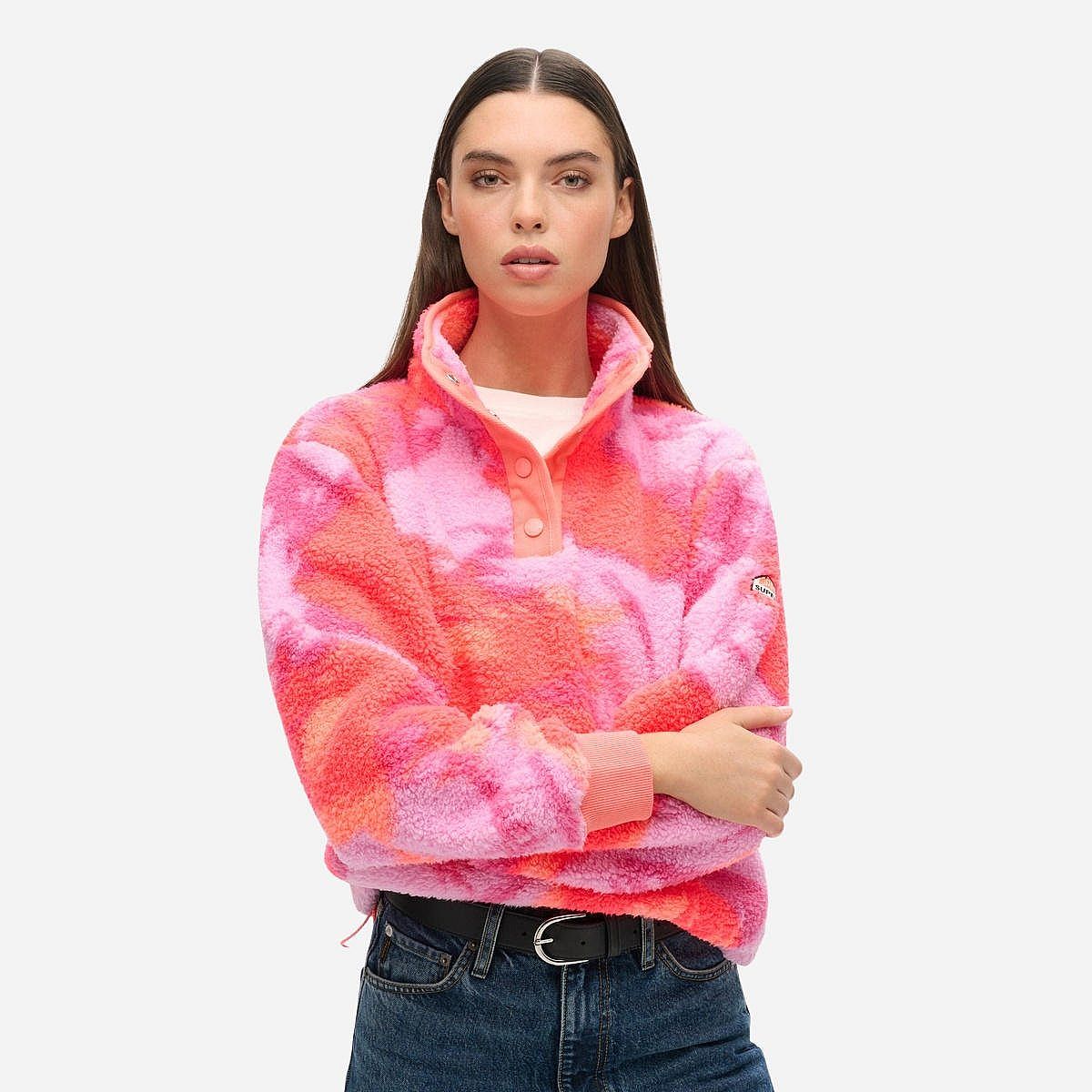 SuperDry Mode Super Soft Printed Half Zip Fleece Sweater Dames